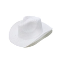 Detailed view of a white woven straw cowboy hat featuring a classic shaped brim and crown - White