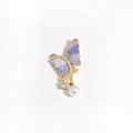 Detailed view of a purple gradient butterfly pendant with zircons and a white pearl drop - Gold Purple Gradient Enamel Pearl Pendant Butterfly Style