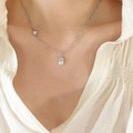 Silver star pendant necklace with cubic zirconia on a square plate for women - Silver