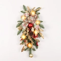 Christmas teardrop swag with gold and red baubles, warm LED lights on pine needles - B302/55 Staircase Swag (With Lights)