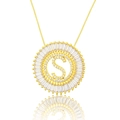 Gold letter S pendant necklace with cubic zirconia baguette stones on a thin chain - Gold Letter-S