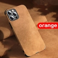 Orange lambskin leather phone case for iPhone 13 Pro on a premium textured sand background - Brown / iPhone 11