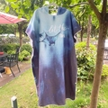 Quick-dry hooded beach poncho with blue gradient ocean print and stingray design - One Size / Button Style - Manta Ray