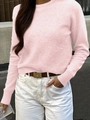 Pink long-sleeve knit sweater for women, casual autumn style shown on a model - L / Pink