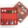 Christmas gift set with stainless steel spoons and forks featuring Santa and deer charms - Silver C Figure Spoon and Fork 6PCS Red Box