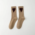 Women's crew socks in khaki cotton knit with large dark heart pattern detail - Khaki