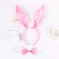 Set of pink plush rabbit ears headband with matching bow tie and fuzzy tail accessory - Deep Pink Satin Bunny Ears 3-Piece Set