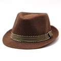 Detail der dunkelbraunen Webstruktur und des Streifenbandes an einem Fedora-Hut - S(54-56cm) / Kaffeebraun