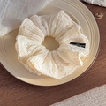 White knitted lace scrunchie with slogan tag and 15.5cm diameter for daily use - Diameter approx. 15.5cm / White
