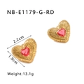 Detail of heart earrings in 18k gold plating with red zircon and dimensions of 2.2x1.9cm - Gold Heart Red Gemstone Style (NB-E1179-G-RD)