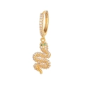 Détail de boucles d'oreilles serpent dorées 18K avec zircons blancs et yeux en gemmes vertes - EH00743 Or