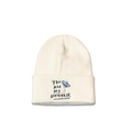 Close-up of You are my universe embroidery on a creamy white knitted beanie hat - M (56-58cm) / White