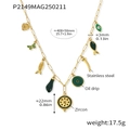 Golden stainless steel necklace with butterfly, heart and zircon charms for women - Gold Green Zirconia