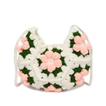 Handgefertigte Häkel-Umhängetasche mit 3D-Blumenmuster in Weiß, Grün und Rosa - Weiß