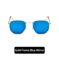 Classic gold metal frame sunglasses with blue mirror lenses in geometric square shape - Gold Frame Blue Mirror