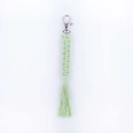 Handmade light green woven cotton rope keychain with silver lobster clasp and tassel charm - Pale Green