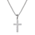 Collana hip hop con ciondolo a croce in acciaio inossidabile argento e 11 pietre di zirconi - Argento (Catena da 60cm)
