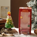 Handmade crochet mini Christmas tree with colorful pom-poms and a wooden base in a red gift box - Gift Box With Light String / Green