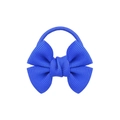 Detail shot of a blue fabric bow hair tie with premium texture on a white background - Blue