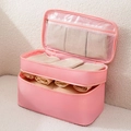 Pink double-layer travel underwear storage bag with mesh pockets and zip closure - Pink