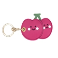 Porte-clés cerise mignon en cuir avec visage souriant et mousqueton doré chic - Cerise