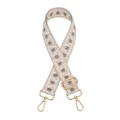 Detail of adjustable geometric patterned bag strap with golden metal lobster clasps - V-24 White Grey Dots