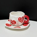 Irregular cow-print ceramic coffee cup set with red heart patterns and matching saucer - 250ML / Red Hearts