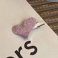 Close-up of pink heart-shaped rhinestone hair clip with silver metal duckbill base - Full Rhinestone Pink Heart Clip