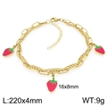 Double-layered 18K gold plated stainless steel anklet with red strawberry pendants - Large Strawberry Style (KJ4504-ZG)