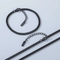 Detalle del conjunto de collar y pulsera de eslabones cubanos en acero inoxidable negro - Pulsera (4mm Ancho x 19cm Largo) / Negro