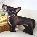 Detailed view of 3D simulation Chihuahua plush pillow with red necklace on a gray sofa - Chihuahua 48*35cm
