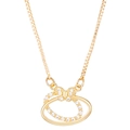Gold butterfly necklace with oval rings and sparkling zircon crystal inlay - Butterfly Double Ring (Z-598)