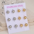 Set di 12 orecchini a lobo minimalisti a sfera in acciaio inossidabile oro e argento - Argento + Oro