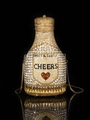 Detailed macro of champagne bottle clutch with sparkling crystals and fine gold chain - 11x20 Wine Bottle Gold