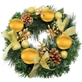 Christmas advent wreath with pine needles, golden ribbons, and 4 candle holders - 30cm Gold Basin Cup