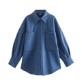 Texture détaillée de la veste chemise en tweed bleu avec poches à rabat à plat - XS / Bleu royal