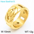 10mm wide gold plated stainless steel Cuban chain ring in sizes 9 to 13 for men - US 9 / 10mm 18K Gold Plated Chain Ring (KR111086-KJX) / Gold