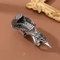Vintage cobra joint armor ring in antique silver finish with snake scale textures - Adjustable Open / G-Cobra Joint Ring