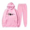 Pink long-sleeve hoodie and joggers set with heart paw 'love' print on plain white backdrop - S / Pink Love Paw (7)
