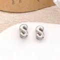 Elegant pair of silver S-letter stud earrings in minimalist polished metal finish - Silver Letter S