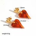 Golden heart-shaped leopard print earrings with amber finish in stainless steel - Heart Shaped Amber Pendant Earrings(TE60623)