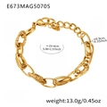 Bracciale a catena a maglie placcato oro strutturato e lucido con chiusura a moschettone - Bracciale Minimalista a Catena Dorata / 15+4cm / Oro