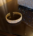 Macro shot of gold-plated open bracelet with multi-row pavé crystals and rectangular gems - Full Zircon Wide Gold (5# Bracelet-Gold)