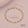 Golden copper anklet with colorful heart-shaped rhinestones and 21+5cm chain length - 4# Heart Style