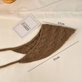 Brown knit crochet triangle headscarf with ties and vintage floral pattern - Light Coffee