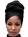 Detailed macro view of soft pure black cotton turban headwrap showing smooth fabric texture - One Size / Black