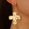 Golden textured cross earrings with hammered finish for a vintage snail vortex style - Gold Earrings (Wrinkled Cross 8558)