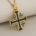 Colgante cruz de Jerusalén para hombre en acero dorado y negro con cadena de cordón - Colgante Suelto Dorado