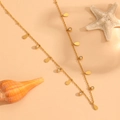 Gold titanium steel necklace featuring droplet charms and zircons on summer background - Water Drop with Stone (L410)