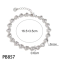 Detailed view of heart zircon bracelet showing dimensions 16.5 plus 3.5cm extension - Silver White Zircon Heart Bracelet (PB873)